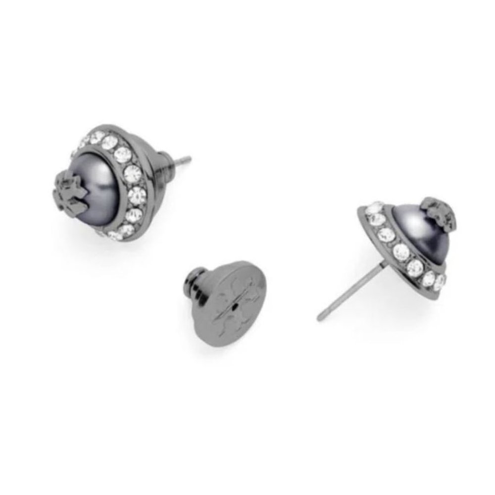 Tory Burch Natalie Gunmetal Gray Stud Earrings - Picture 4 of 8
